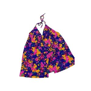 Vintage 1960's Halter Top Women's Small Floral Flower Low Back Pink Yellow